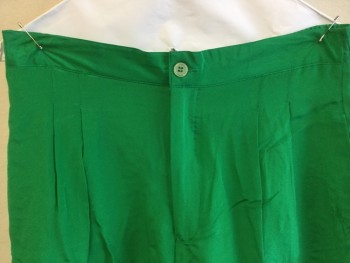 MONTAGE, Green, Silk, Solid, 1.5" Waistband Front with Elastic Back, 2 Pleat Front, Zip Front, 3 Pockets,