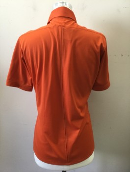 MCGREGOR, Rust Orange, Polyester, Solid, Stretchy Material, Short Sleeve Button Front, Collar Attached, 2 Patch Pockets with Batwing Flaps and 1 Button Closure,