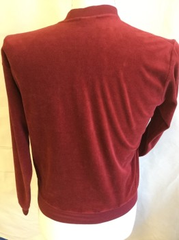 LE TIGRE, Wine Red, Cotton, Polyester, Solid, Fine Ribbed Knit V-neck, Long Sleeves Cuffs & Hem