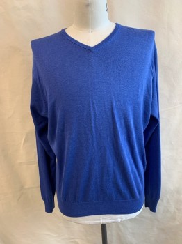 P. MILLAR, Blue, Silk, V-neck, L/S, *Small Stains on Left Chest*