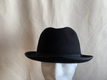OPTIMO, Black, Fur, Solid, Felted Fur, Black Ribbon Binding, Black Ribbon Hat Band