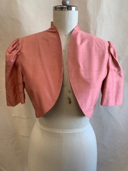 LAURA ASHLEY, Rose Pink, Silk, Solid, Bolero Jacket, Dupioni, Stand Collar, S/S, Cropped, Cutaway Jacket with No Closure, Goes With Cocktail Dress (CF020459)