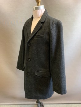 ZARA BOYS, Charcoal Gray, Polyester, Acrylic, Birds Eye Weave, Boys, 3 Buttons, Notched Lapel, 3 Pockets, Black Quilted Lining, Above Knee Length