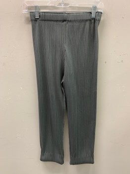 N/L, Gray, Polyester, Solid, Permanent Pleating, Elastic Waist
