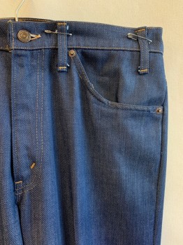 LEVI'S , Dk Blue, Polyester, Solid, 2 Color Weave, 5 Pockets, Zip Fly, Bttn. Closure, Belt Loops,