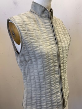 THE COSTUME WORKSHOP, Mushroom-Gray, Taupe, Solid, Color Blocking, Vertically Quilted Stitching, Flannel, Stand Collar, Hook & Eye Closures at Front, Aged, Made To Order