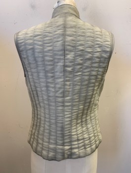 THE COSTUME WORKSHOP, Mushroom-Gray, Taupe, Solid, Color Blocking, Vertically Quilted Stitching, Flannel, Stand Collar, Hook & Eye Closures at Front, Aged, Made To Order