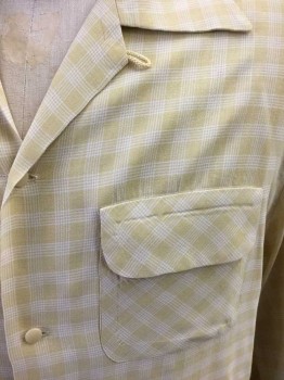 DON JUAN, Lemon Yellow, Off White, Wool, Plaid, Long Sleeves, Button Front, 2 Pockets,