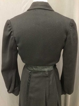 MTO, Black, Wool, Solid, Made To Order, Hidden Button Placket, Notched Lapel with Additional Fabric Detail, Tired Ribbon Bust Detail with Covered Buttons, Pigeon Front Bust, Long Sleeves with Cuffs, Mending Left Sleeve Elbow,
