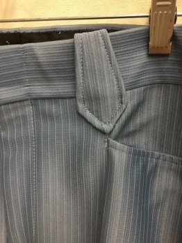 LASSO, French Blue, Cream, Polyester, Stripes - Pin, Western Style, Flat Front, Zip Fly, Pointed End Belt Loops, 4 Pockets,