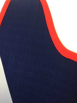 STRETCH, Navy Blue, Red, Nylon, Solid, Self Textured Stripe, Sleeveless, Red Scoop Neck/armholes, Snap Crotch