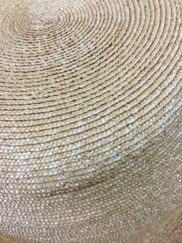 PATRICIA UNDERWOOD, Tan Brown, Straw, Solid, Very Wide Brim Sun Hat (9" From Crown to Edge), Light Pink Felt Inner Structure, Barcode is Sewn Under Light Pink Understructure  **Coming Apart at Seam Between Crown and Brim