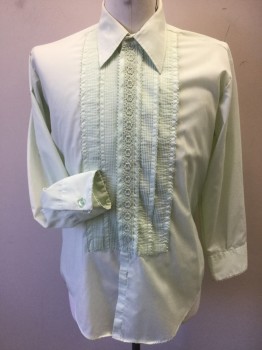AFTER SIX, Mint Green, Poly/Cotton, Solid, Long Sleeves, Button Front, Pin Tuck Front with Floral Lace and Scallopped Trim Edge