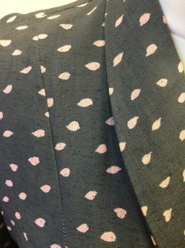 MTO, Gray, Pink, Silk, Dots, Single Breasted, 3 Pink Florette Buttons, Shawl Collar, 3/4 Sleeve with Cuff, 1/2 Oval Flap on Left Side Chest