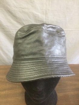 DAVID & YOUNG, Black, Faux Leather, Solid, Stitched Brim Bucket Hat, Black Lining