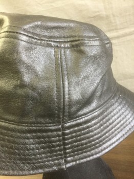 DAVID & YOUNG, Black, Faux Leather, Solid, Stitched Brim Bucket Hat, Black Lining
