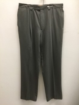 CALVIN KLEIN, Gray, Rayon, Polyester, Solid, Single Pleated, Button Tab Waist, Zip Fly, 4 Pockets, Relaxed Leg,