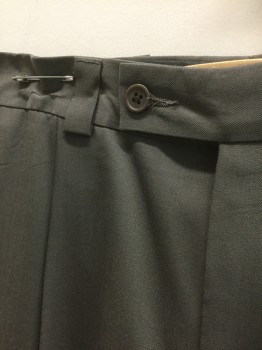 CALVIN KLEIN, Gray, Rayon, Polyester, Solid, Single Pleated, Button Tab Waist, Zip Fly, 4 Pockets, Relaxed Leg,