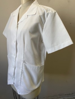 PEACHES UNIFORMS, White, Poly/Cotton, Solid, Short Sleeves, Button Front, Notched Collar Attached, 2 Patch Pockets at Hips, Self Belt Ties Attached at Center Back Waist