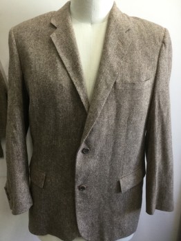 MTO, Brown, Taupe, Beige, Wool, Tweed, Single Breasted, 2 Buttons,  3 Pockets, Center Back Vent, Notched Lapel, 1 Jacket & 2 Pairs of Pants