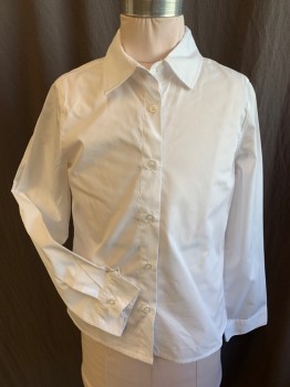 FRENCH TOAST, White, Cotton, Polyester, Solid, Girl, Collar Attached, Button Front, Long Sleeves,