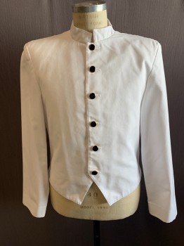 CINTAS, White, Poly/Cotton, Solid, Black/Gold Button Front, Mandarin Collar, Long Sleeves, Shoulder Pads