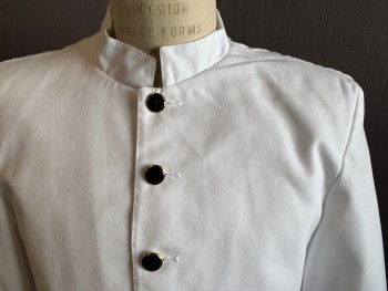 CINTAS, White, Poly/Cotton, Solid, Black/Gold Button Front, Mandarin Collar, Long Sleeves, Shoulder Pads
