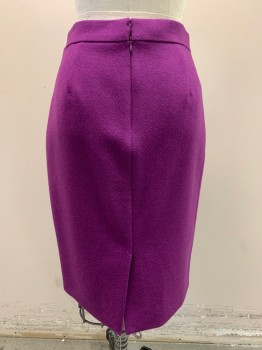 J, CREW, Dk Purple, Wool, Solid, Pencil Skirt, Zip Back