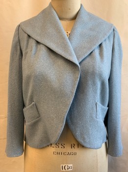 MTO, Lt Blue, White, Wool, Heathered, Oversized Shawl Collar, 2 Pockets, Open Front, Long Sleeves, Button Tabs at Back Waist