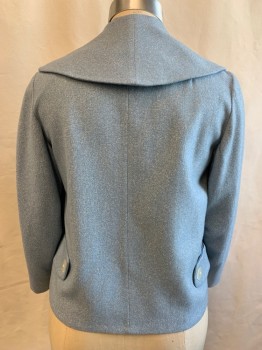 MTO, Lt Blue, White, Wool, Heathered, Oversized Shawl Collar, 2 Pockets, Open Front, Long Sleeves, Button Tabs at Back Waist