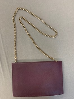 KATE SPADE, Aubergine Purple, Leather, Solid, Eggplant Purple with Gold Letters "Kate Spade New York", Gold Chain Strap,