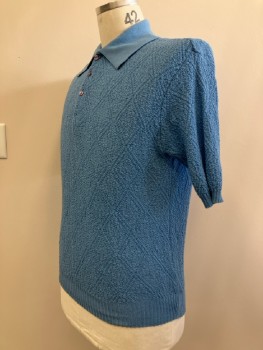 FERRANTI, Blue, Solid, Knit C.A., S/S, 3 Button Placket