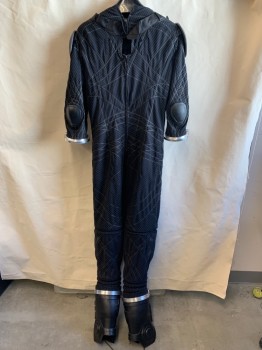 MTO, Black, Gray, Synthetic, Abstract , Stripes, CN, L/S, 2 Zip Back, Foot Cuffs Screw On, Black Rubber Epaulets on Shoulders with Velcro, Black Rubber Knee Guards