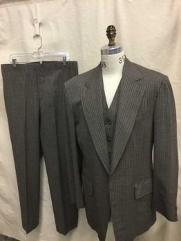 DOMINIC GHERARDI, Brown, Gray, Wool, Stripes - Pin, Birds Eye Weave, Single Breasted, Notched Lapel, 1 Button, 3 Pockets, Gray Silk Lining, Made To Order **Mended At Shoulder,