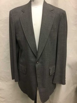 DOMINIC GHERARDI, Brown, Gray, Wool, Stripes - Pin, Birds Eye Weave, Single Breasted, Notched Lapel, 1 Button, 3 Pockets, Gray Silk Lining, Made To Order **Mended At Shoulder,
