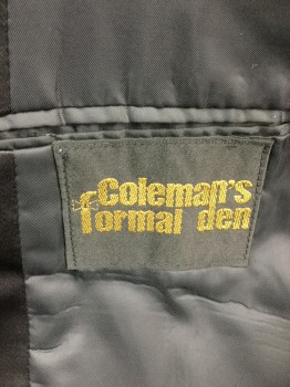 COLEMAN'S FORMAL DEN, Black, Polyester, Single Breasted, 1 Button, 3 Pockets, Satin Peaked Lapel,