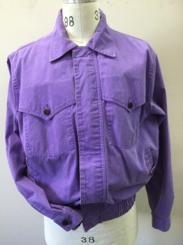 WRANGLER, Purple, Cotton, Solid, Zip and Button Front, 4 Pockets, Pointed Yoke Makes Top Pocket Flaps, Button Down Detached Back Yoke (small Tear There), Elastic Waist,