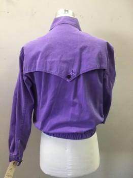 WRANGLER, Purple, Cotton, Solid, Zip and Button Front, 4 Pockets, Pointed Yoke Makes Top Pocket Flaps, Button Down Detached Back Yoke (small Tear There), Elastic Waist,