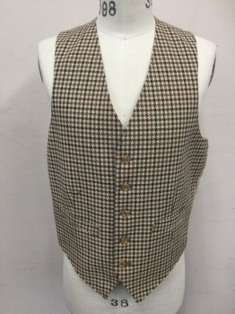 N/L, Tan Brown, Brown, Gray, Dk Brown, Polyester, Houndstooth, 5 Buttons, 2 Pockets, Herringbone/Diamond Satin Tan Back with Self Attached Belt
