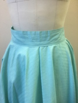 N/L, Mint Green, Cotton, Solid, Ribbed Texture, 2" Wide Self Waistband, Circle Skirt, 2 Buttons & Zipper Closure at Side,