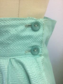 N/L, Mint Green, Cotton, Solid, Ribbed Texture, 2" Wide Self Waistband, Circle Skirt, 2 Buttons & Zipper Closure at Side,