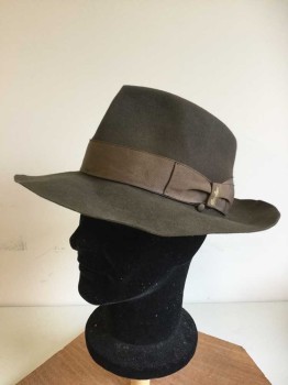 BORSELINO, Dk Brown, Wool, Rayon, Solid, Soft Sized Felt, Aged, Brown Grosgrain Hat Band