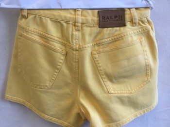 RALPH LAUREN, Yellow, Cotton, Elastane, Solid, Warm Yellow Denim Shorts, Jean-cut, 5 Pockets, Zip Front,
