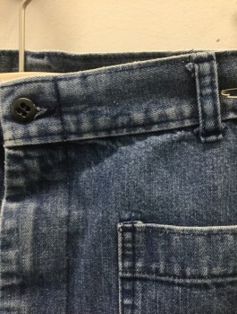 N/L, Denim Blue, Cotton, Solid, Medium Faded Denim, Flared Leg, Zip Fly, 4 Patch Pockets (2 in Front, 2 in Back), Military Surplus,