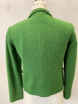 JIL SANDER, Lime Green, Wool, Speckled, Single Breasted, 3 Buttons,  Notched Lapel, Short Waisted, 3 Pockets, Navy Lining, High End/Designer