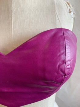 N/L, Fuchsia Purple, Leather, Solid, Strapless, Bustier, Padded Bust, Zip Back, Sweetheart Neck