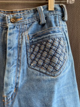 JEAN MACHINE, Lt Blue, Cotton, Solid, 4 Pockets, Zip Fly, Woven Detail At Each Pocket
