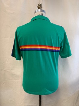 OCEAN PACIFIC, Green, Navy Blue, Multi-color, Poly/Cotton, Stripes, C.A., 2 Buttons, S/S, Red, Orange, Yellow, Magenta, Light Blue, And Dark Blue Stripes Across Chest And Back,