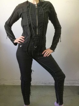 N/L, Olive Green, Cotton, Nylon, Long Sleeves, Full Body, Oversized Silver Zipper at Front, Other Zippers at Shoulder, Sleeves, Waist. Various Criss Crossed Lace Up Panels Throughout, **Has Multiples