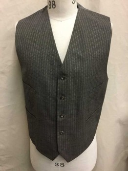 DOMINIC GHERARDI, Brown, Gray, Wool, Stripes - Vertical , Birds Eye Weave, Single Breasted, 5 Buttons, 4 Pockets, Gray Silk Back W/Self Belt & Buckle, Gray Cotton Lining, Made To Order,
